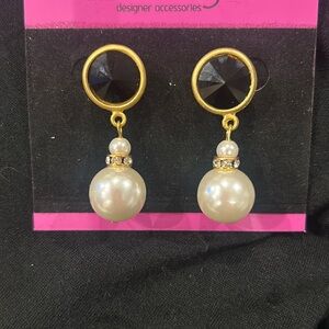 Jet Black Crystal with a Pearl Drop Earrings-Boutique-NWT